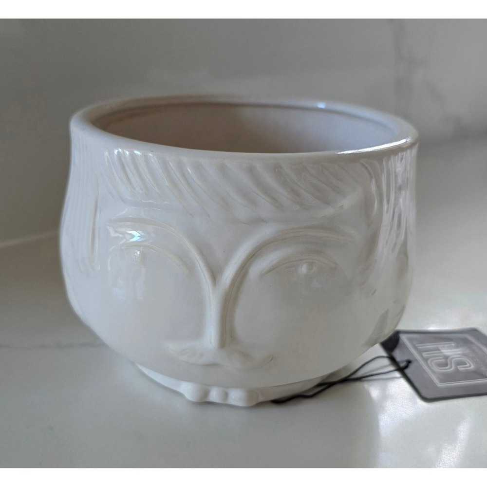 Sagebrook Home White Ceramic Face Planter Embossed Head Pot Modern Decor